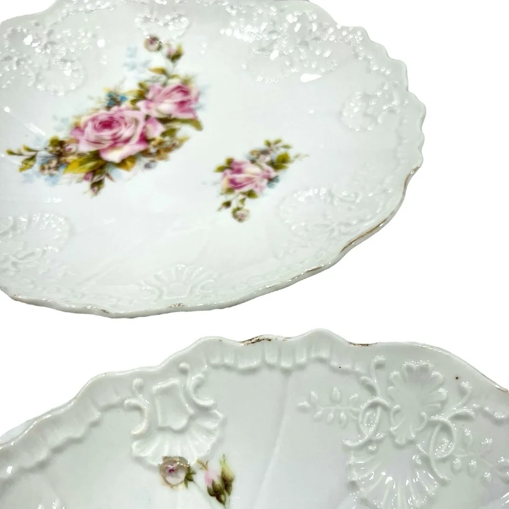 VINTAGE ROSE FLORAL & GOLD CHINA PLATES - SET OF 3